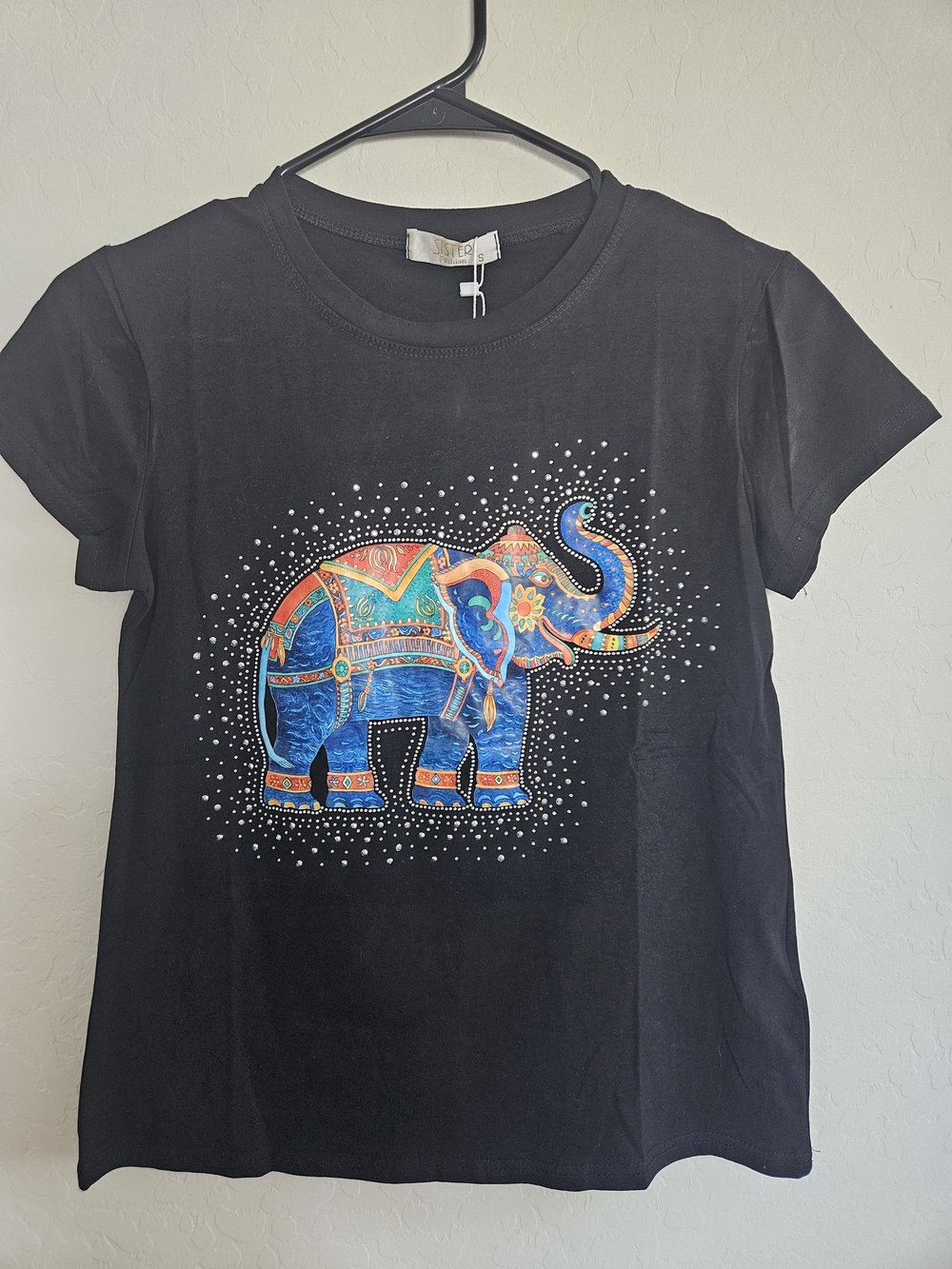 Kids Black Tee with Colorful Elephant Graphic